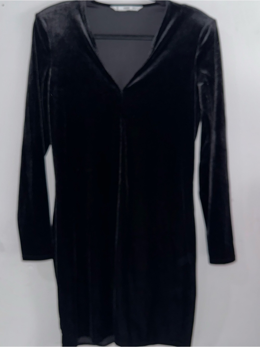 Mango Black Velvet Long Sleeve V-Neck Dress